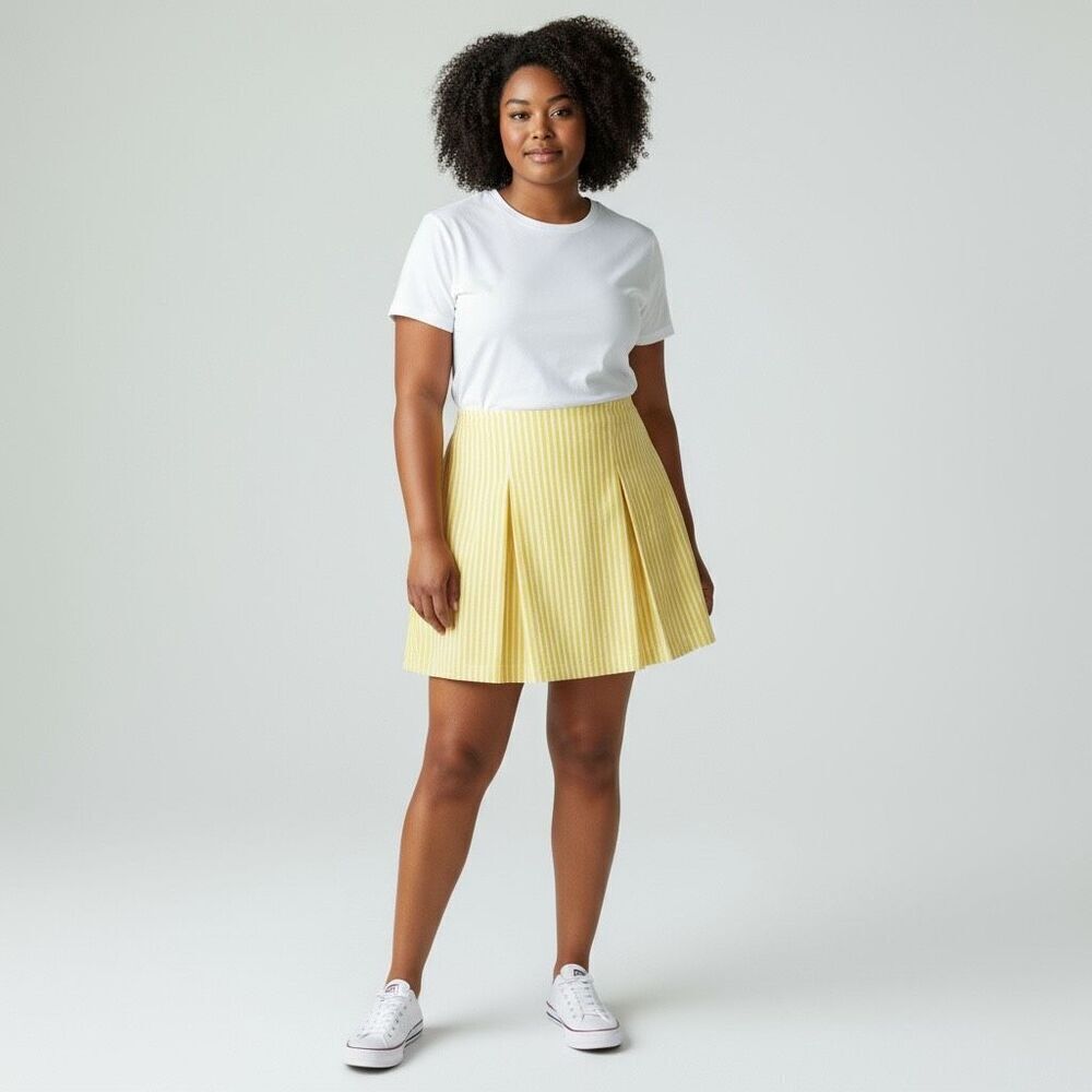 Tracy Evan’s Yellow & White Pin Striped flat front pleaded 2 piece skirt size 16
